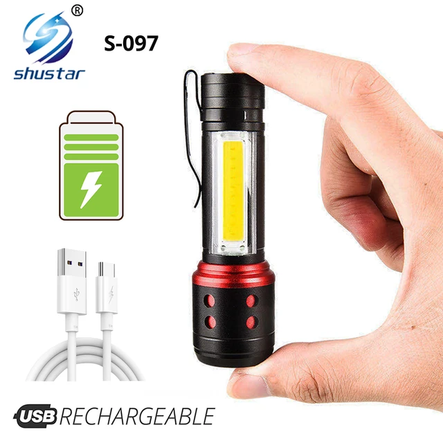 Mini lampe de poche Led 3 Modes Portable Télescopique Zoomable Usb  Rechargeable Alliage D'aluminium Torche avec Aimant Bas Noir