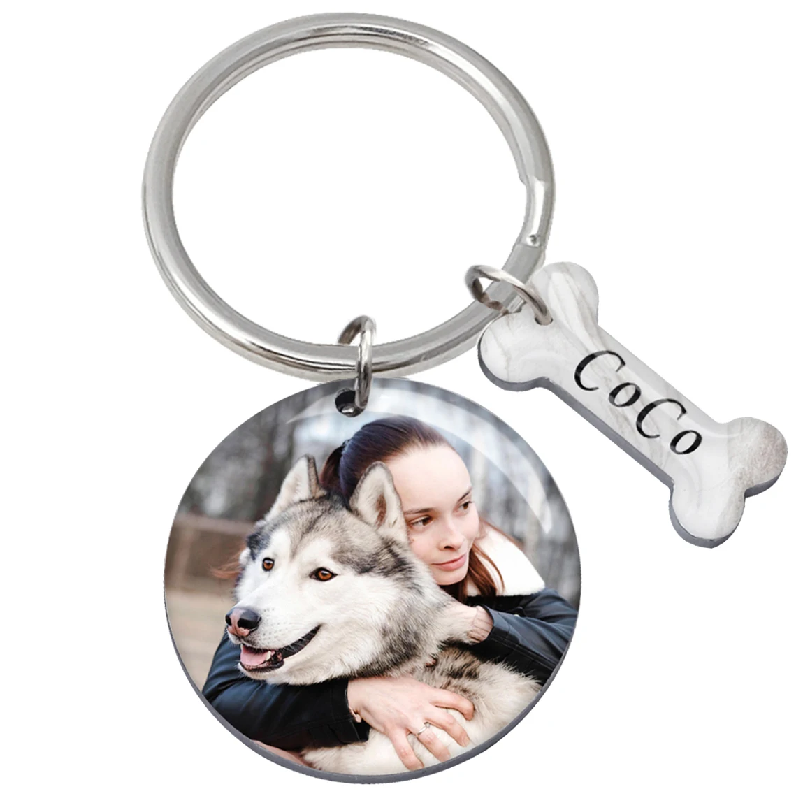 Personalized Photo Keychain Custom Picture Key Chain Pet Memorial Keyring Forever in my Heart Bone Key Holder Pet Lover Gifts