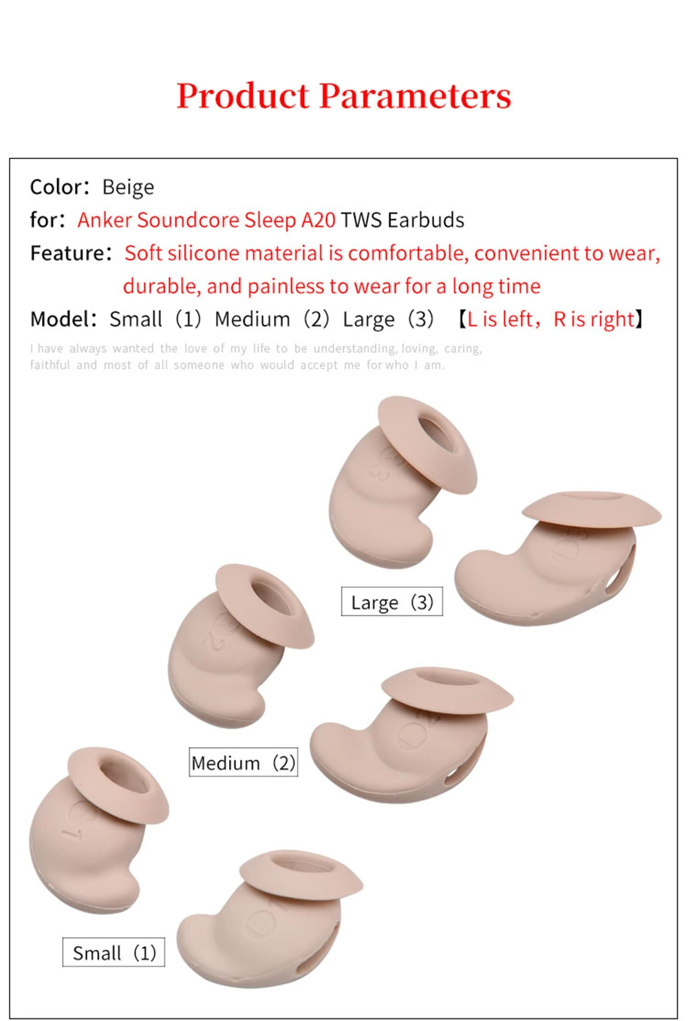 6Pcs Silicone Ear Tips for Anker Soundcore Sleep A20 True Wireless Earbuds Eartips A20 TWS Earhook headphones Tips Anti-drop
