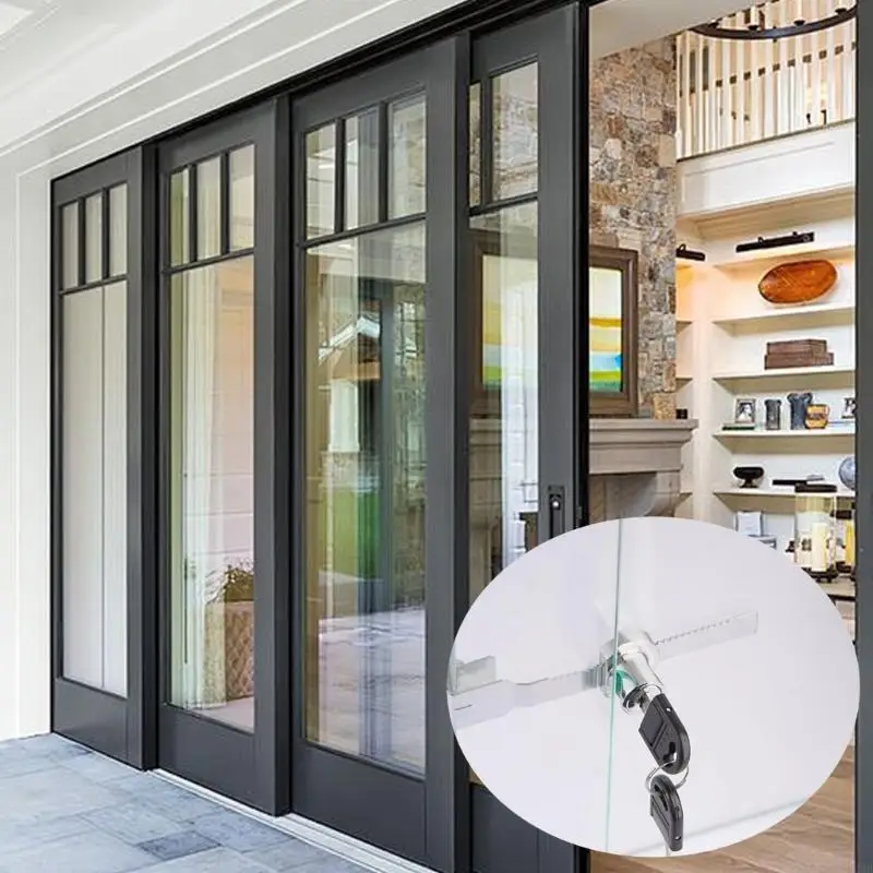 2Pcs Drawer Display Case Showcases Lock Sliding Glass Door Ratchets Lock with Key