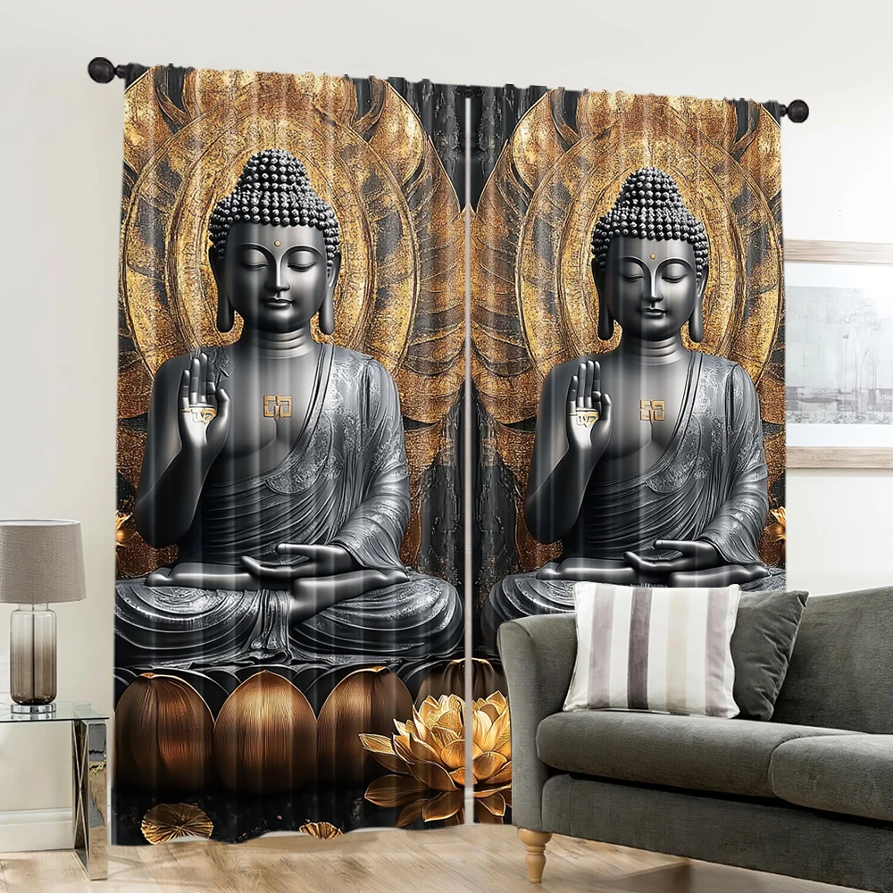 2pcs, 2D flat Window Treatment Curtains figure of the Buddha Blackout Polyester Birthday Party Use for Party Decor bedroom decor 6