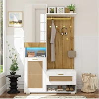 Ensemble de garde-robe Anajqaqia avec miroir, 6 crochets dorés, armoire à chaussures, porte-manteau mural, rangement supérieur, banc, éclairage LED 16 couleurs 3