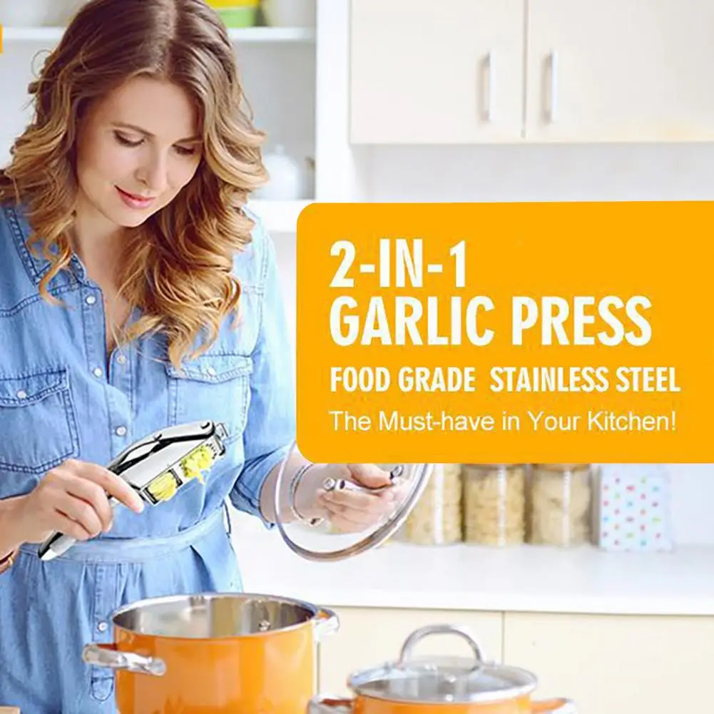 

Ergonomic Garlic Ginger Press Garlic Press 2-in-1 Slicer Ginger Press with Non-slip Handle for Home Kitchen for Effortless