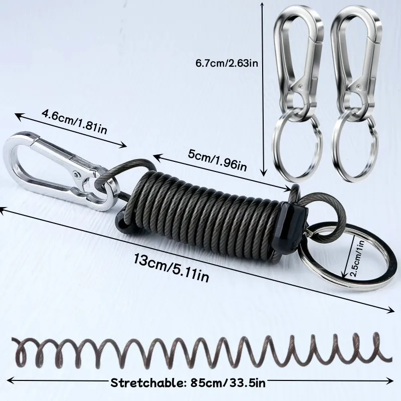 Durable Anti-Loss Steel Wire Spring Keychain with Elastic Telescopic Chain