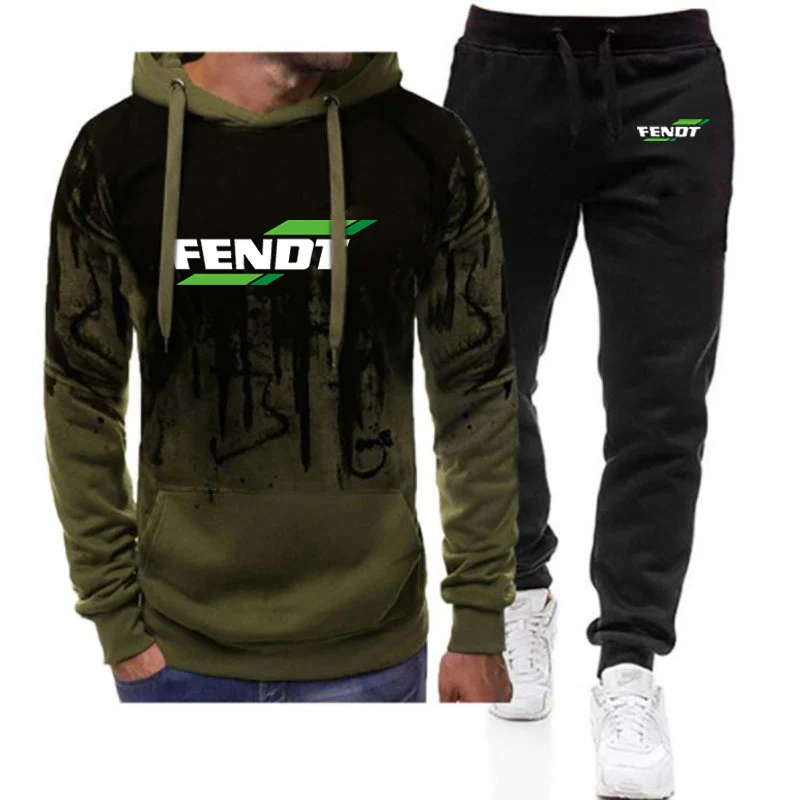 

FENDT 2023 Men's New Long Sleeves Leisure Fashionable Sportswears Gradient Color Hoodies Fleece Tops And Pants Two-Pieces Suits