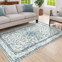 Vintage Traditional Oriental Floral Medallion Blue Area Rug Ethnic Style Living Room Large Area Rug Home Bedroom Decorative Rug 1