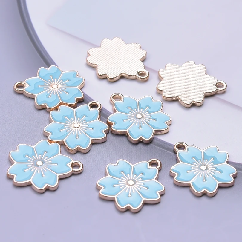 20 Pcs Alloy Oil Drops Flowers Sakura Pendants Blue Kawaii Cute Charms For  Jewelry Making Supplies Necklace Bracelet For Women - AliExpress