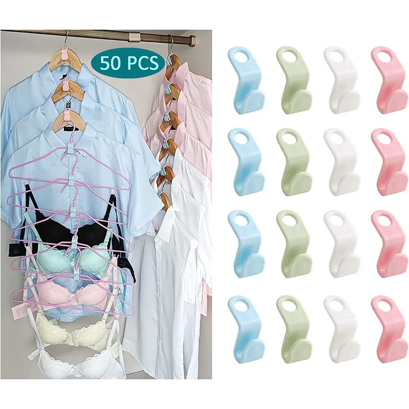 6 PCS Mini Clothes Hanger Connector Hooks Extender Clips Plastic Cascading  Organizer Rack Space Saving for Closet