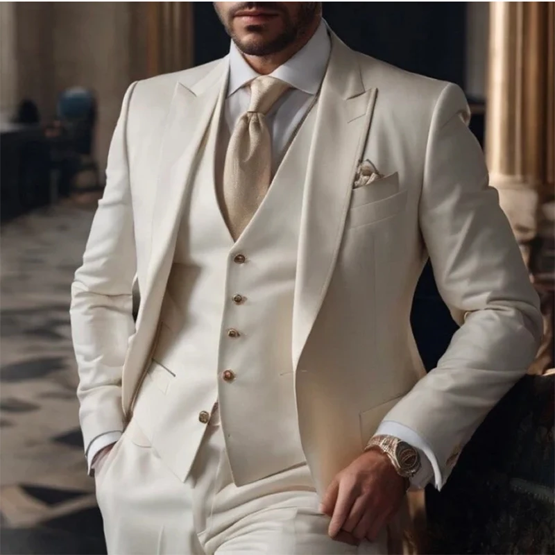 3 Piece Peak Lapel Single Breasted Men Suits