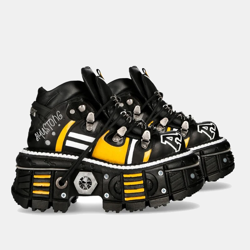 남성용 펑크 발목 오토바이 부츠, 스페인 탱크 메탈 하이탑 플랫폼, 여성용  가죽, INS 스트리트 그런지 슈즈, 신상 패션