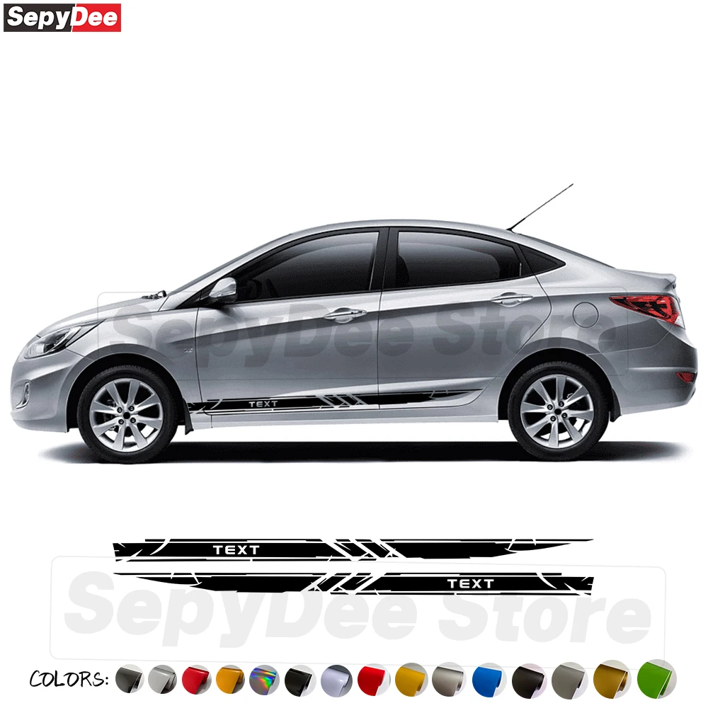 

2Pcs Racing Sport Car Door Side Stripes Stickers for Hyundai Accent 2012-2018 Text Customized Body Decor Vinyl Decal Accessories