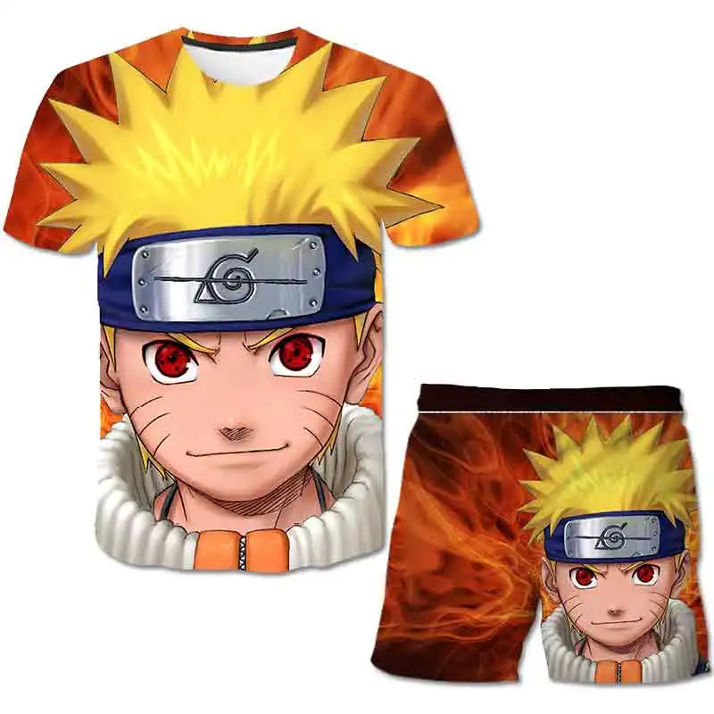 baby suit Japanese Anime Narutos Tshirts Pants Sets Kids Summer Kakashi cartoon clothes 2PCS 4-14 Years Boy harajuku Clothes 3D Tees  Suit pajamas for baby girl