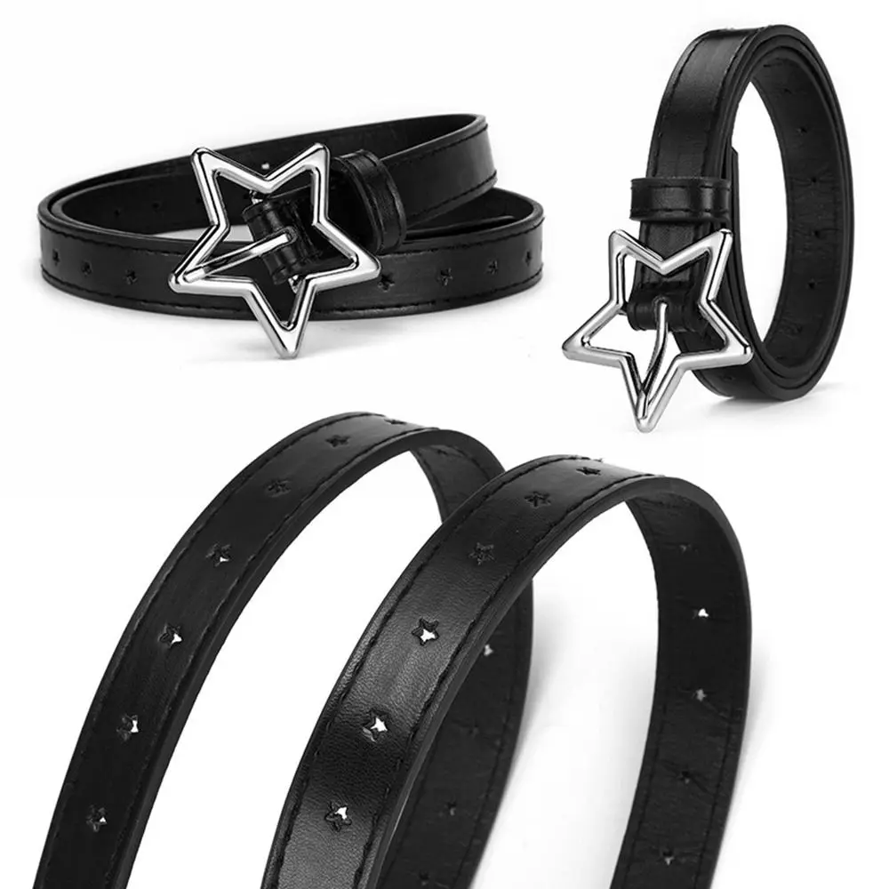 Fashion Five Pointed Star Buckle Belts Leather Belt Waist Accessories Thin Belt Adjustable Dress Jeans Belts Waist Strap