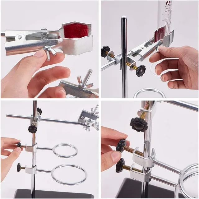 Supporto Per Laboratorio Chimico - Con Anelli E Morsetto, Acciaio Inox, 21x14cm