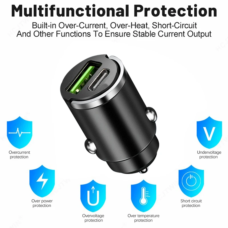Mini 100W PD QC Pull Ring Fast Charging Car Charger USB C Car Phone Charger Adapter For iPhone 13 12 Xiaomi Samsung Huawei