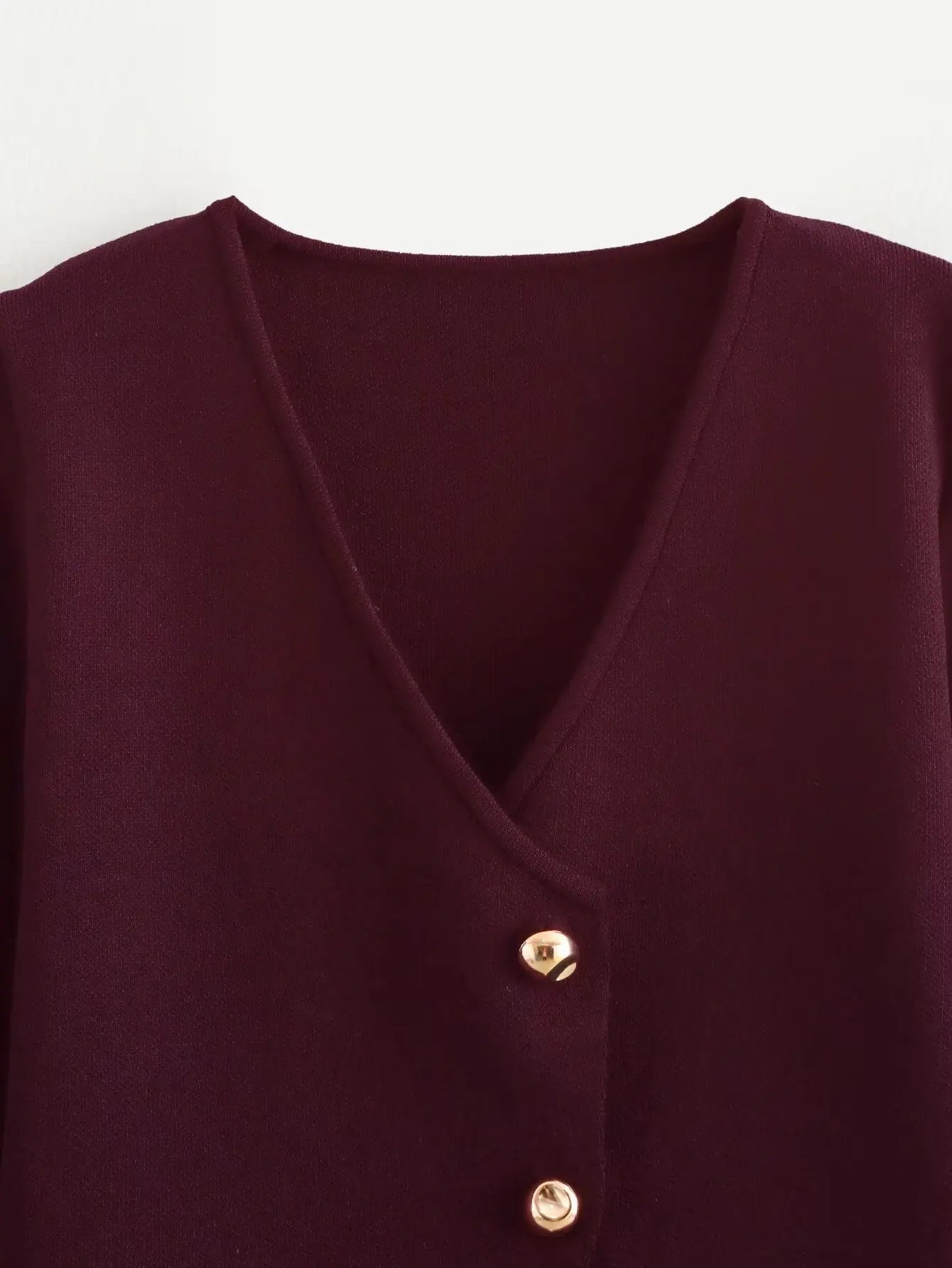 Vintage Solid  Golden Button Woman Single Breasted Sweater Ladies V-neck Long Sleeve Pocket Female knitted sweater 4