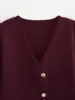 Vintage Solid  Golden Button Woman Single Breasted Sweater Ladies V-neck Long Sleeve Pocket Female knitted sweater 4