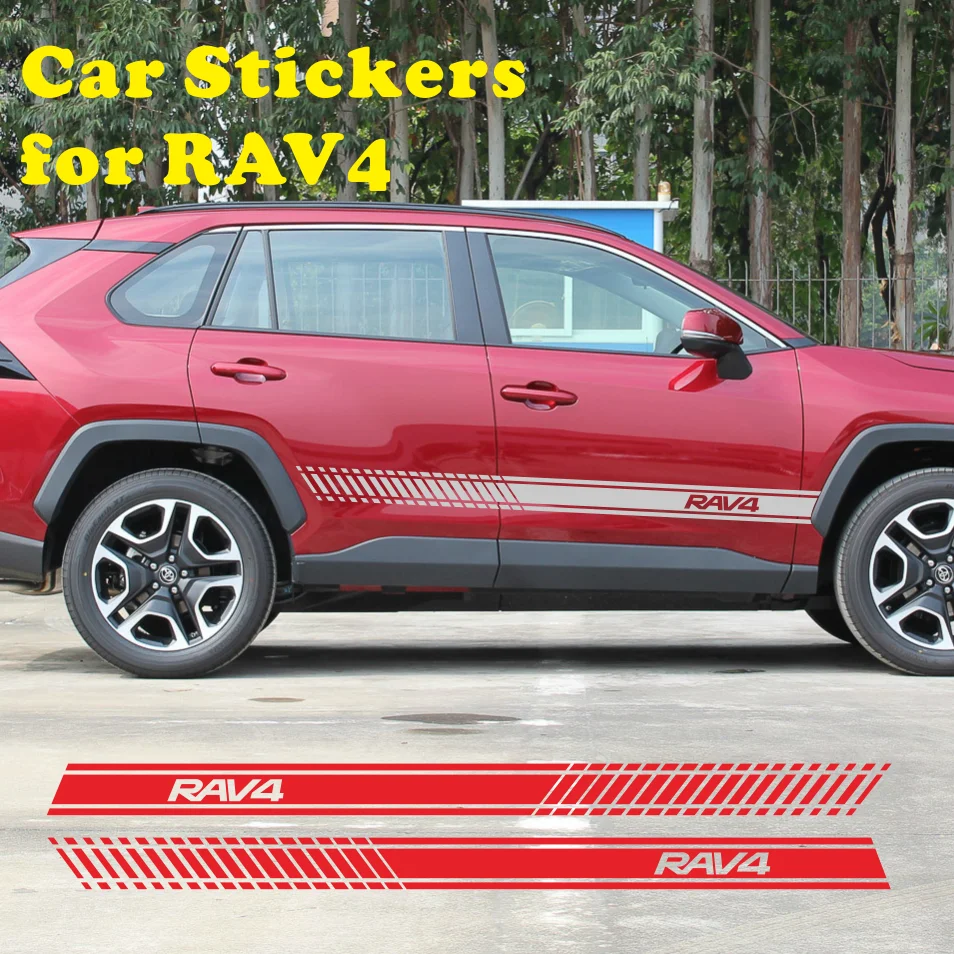 

2pcs Car Side Stripe Side Skirt Graphic Car Stickers for RAV4 Vinyl Toyota RAV4 Motorsport Car Decor DIY Auto Accessories