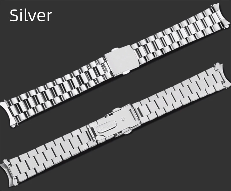 Elegant Silver & Gold Two-Tone Curved End Stainless Steel Watchband with Solid Links