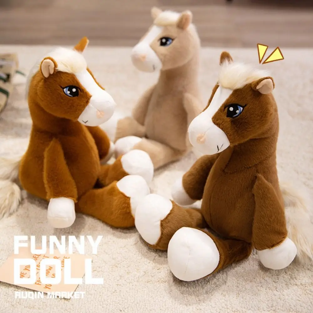 Simulation Sitting Foal Plush Doll with Mane Long Tail Horse Plush Toys Soft Stuffed Cartoon Horse Stuffed Toy Room Decoration