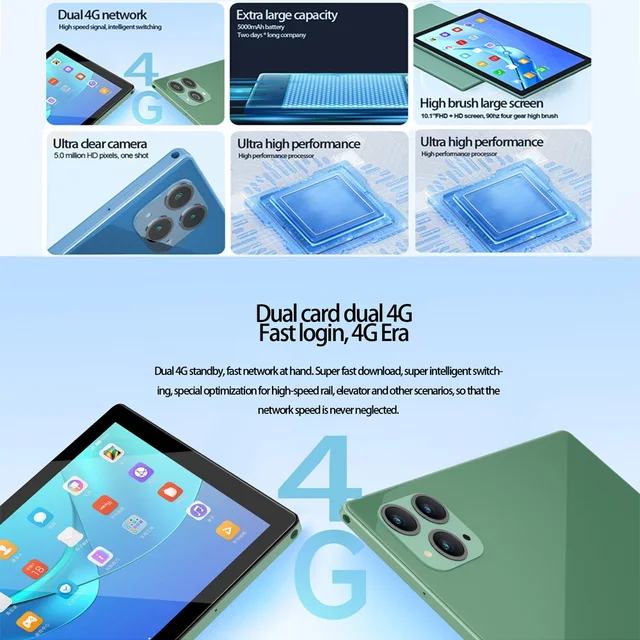 2024 New 10.1 Inch Android Tablets Octa Core 8GB RAM 256GB ROM Google Play 3G 4G LTE Dual SIM Dual WiFi Tablet PC Android 12 6