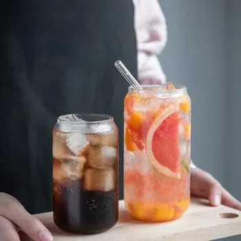 Tazza di vetro da 400/550ml tazza di coca cola di paglia riutilizzabile bicchiere di succo d'acqua trasparente lattina di birra tazza di caffè al latte bicchieri accessori da cucina 1