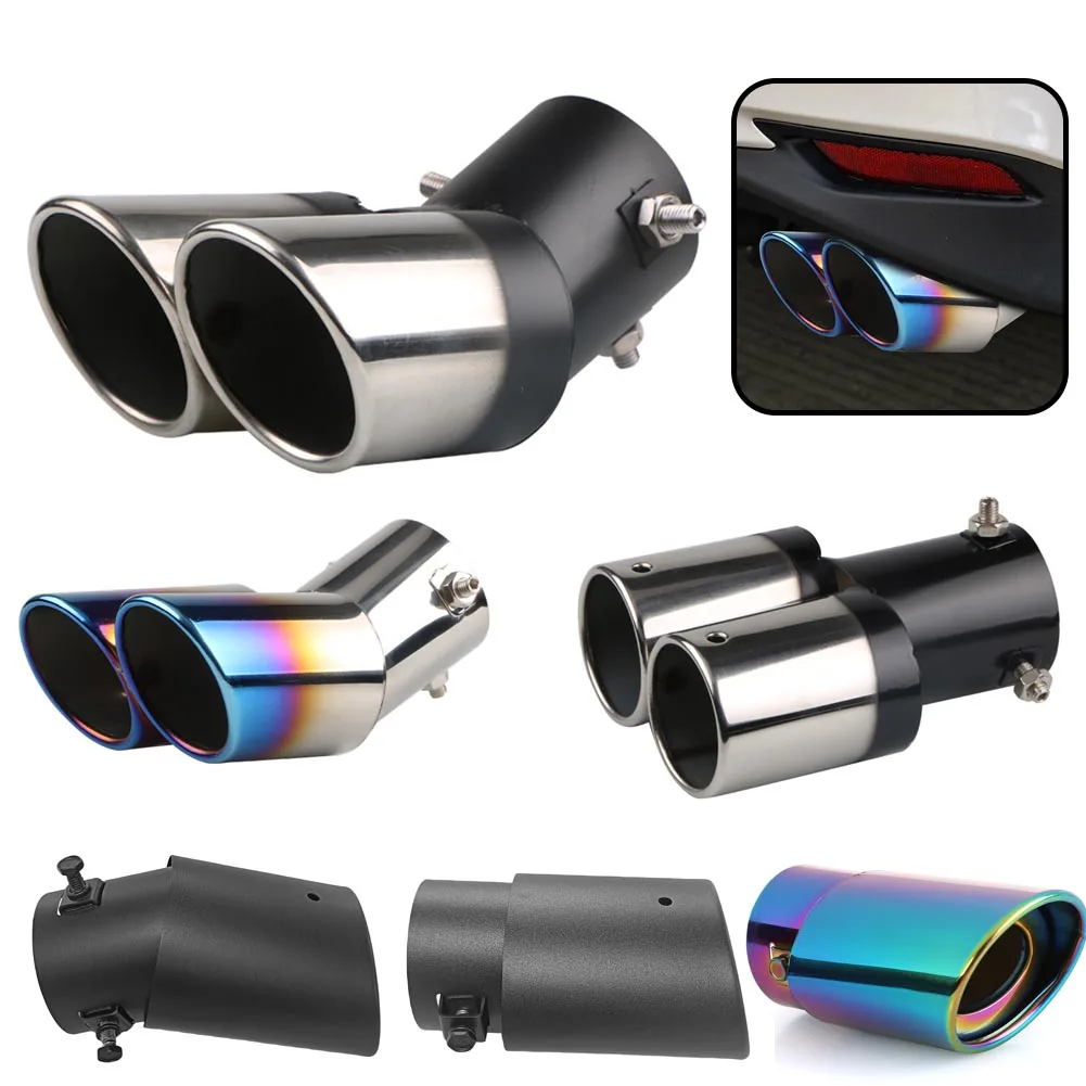 Car Tail Pipe Muffler General One Out Two Grilled Blue Throat Stainless Steel Exhaust Pipe Modification Styling