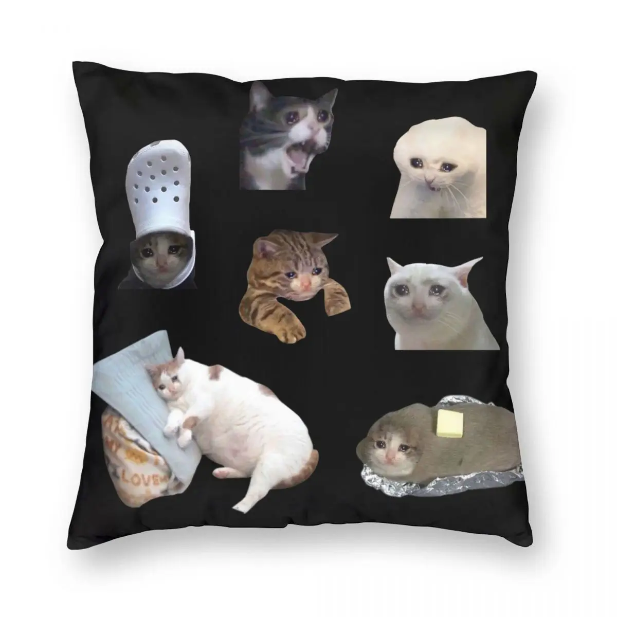 

Crying Cat Meme Pack Pillowcase Soft Polyester Cushion Cover Decor Funny Cute Pillow Case Cover Living Room Zippered 45*45cm