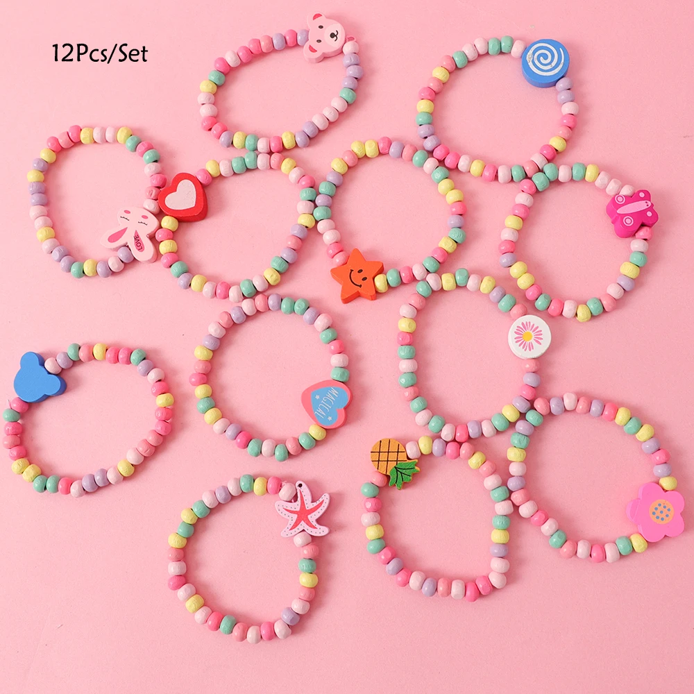 Wooden Bead Bracelet 12pcs for Kids Girl Birthday Party Favors