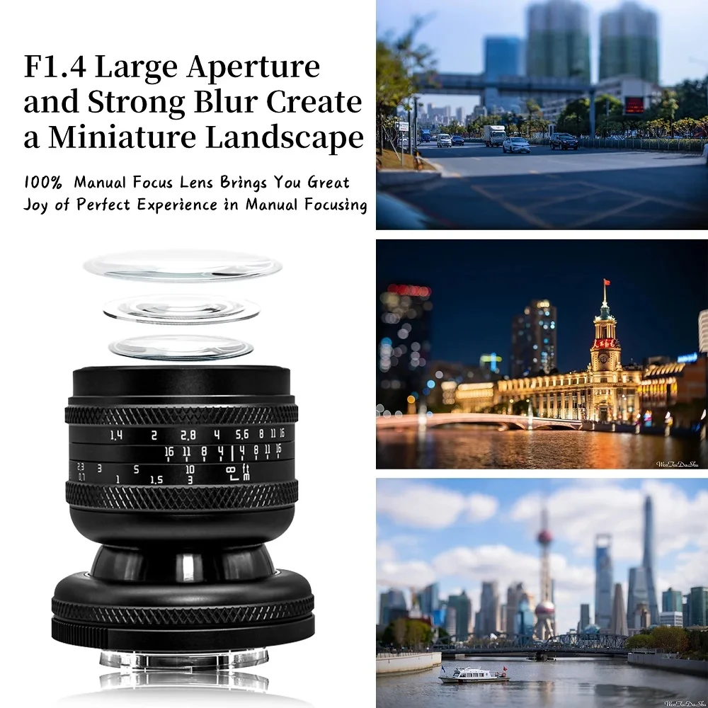 Фото Объектив AstrHori 50 мм F1.4 с большой апертурой и наклоном для Sony E Nikon Z Fuji X Canon RF Olympus Lumix M43 L Mount №4