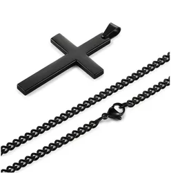 Elegant Christian Cross Pendant Necklace - Timeless Fashion Jewelry Accessory (Black)
