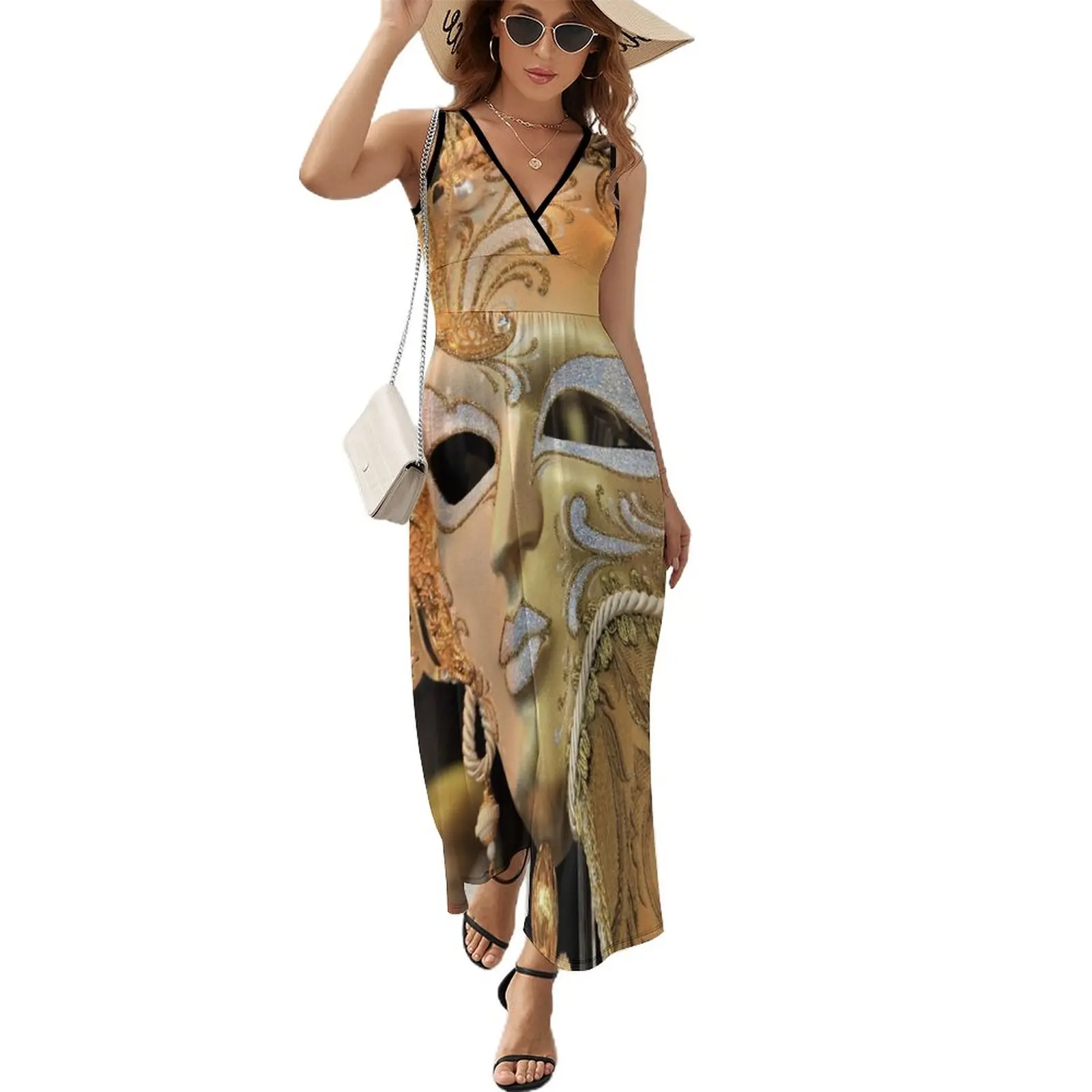 

Venetian mask, gold / white Sleeveless Dress women's summer dresses 2023 Long dress woman dress for women 2023