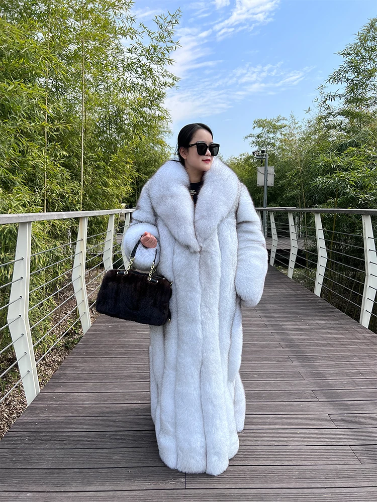 women luxury fur coat real fox fur longer coat bigger size natural blue fox fur trench coat oversize laides fox jacket