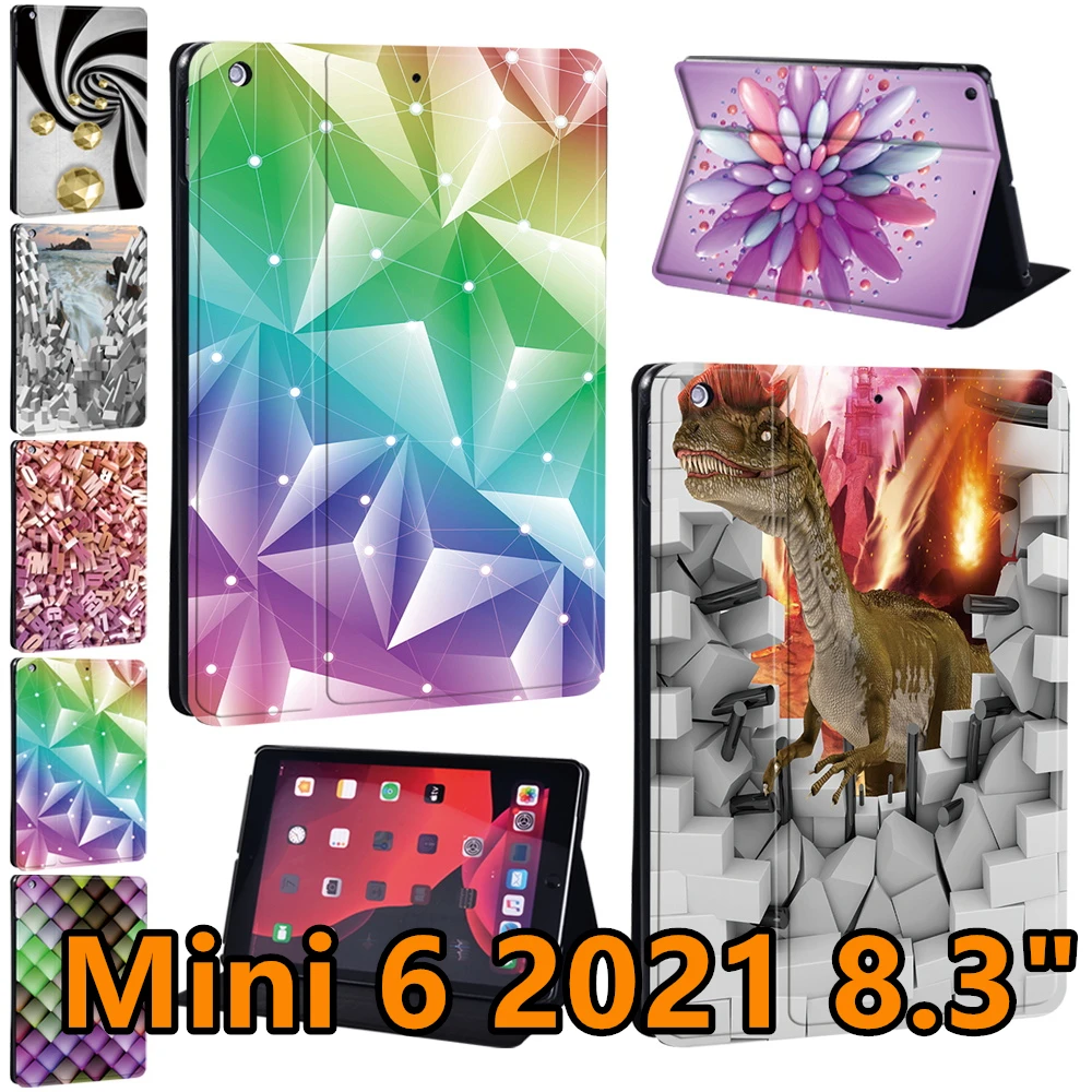 

Tablet Stand Case for IPad Mini 6 8.3inch 2021 A2567/A2568/A2569h Anti-drop Shockproof PU Leather 3D Pattern Protective Cover