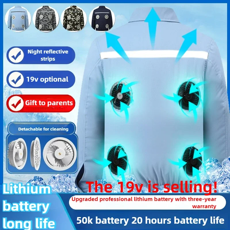 COMXZ Mens Long Sleeve Air Conditioner Jacket 4 Fan Cooling Work Wear for Electrician Fishing Outdoor Sun Protection Summer