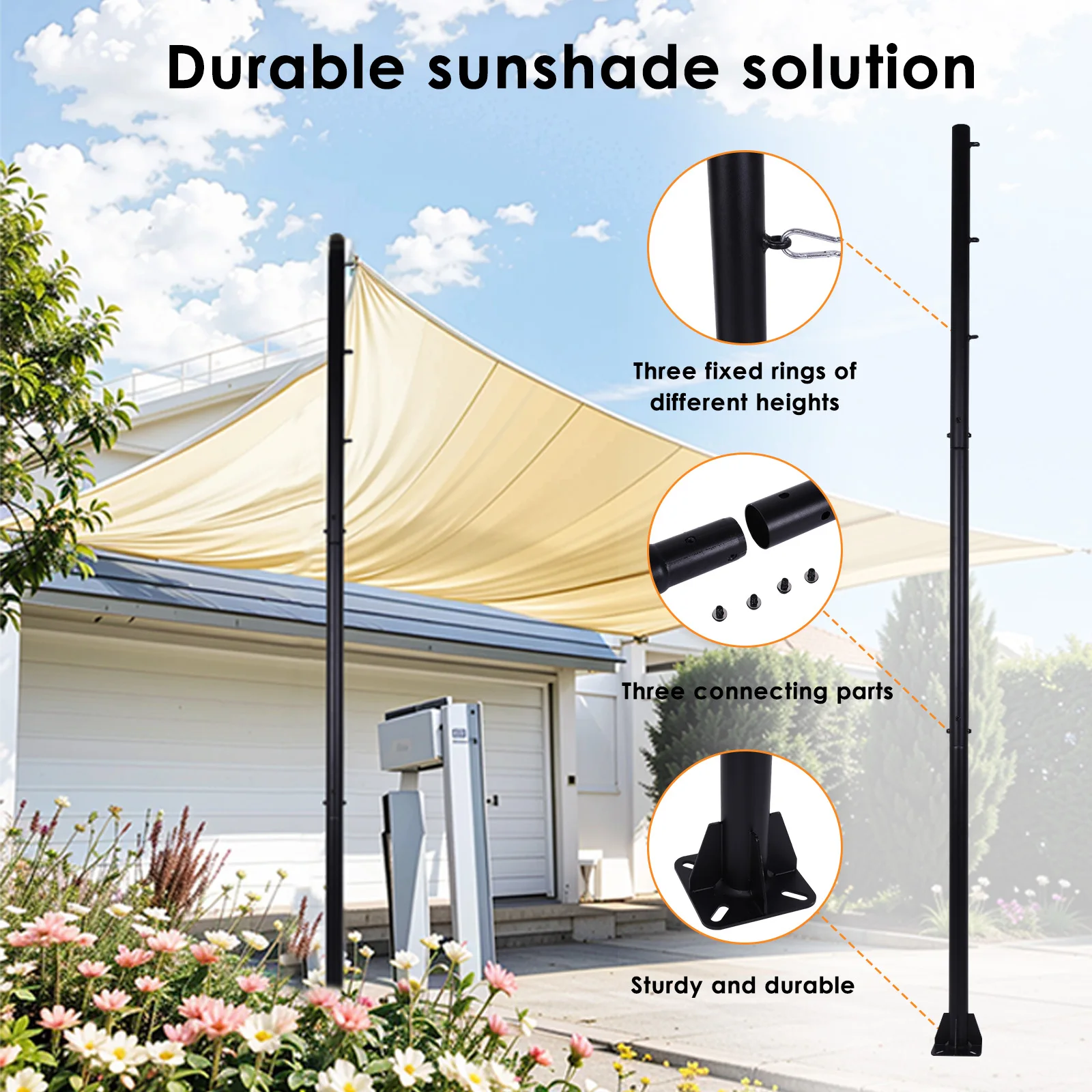 Metal Outdoor Sun Shade Poles Heavy Duty Kit for Patio