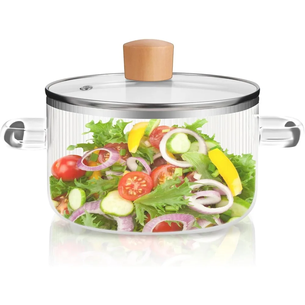 1.6L Glass Cooking Pot with Lid Heat Resistant Glass Soup Pot Dual Handles Glass Saucepan for Noodles Soup Cooking Kitchen Tools