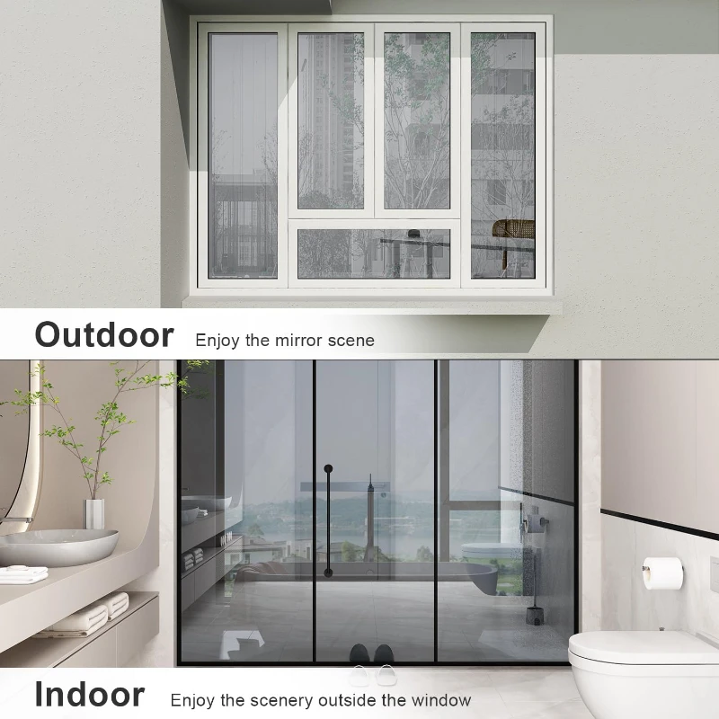 Window Privacy Film One Way Daytime Privacy Static Cling Sun Blocking Anti UV Reflective Mirror for Home and Office