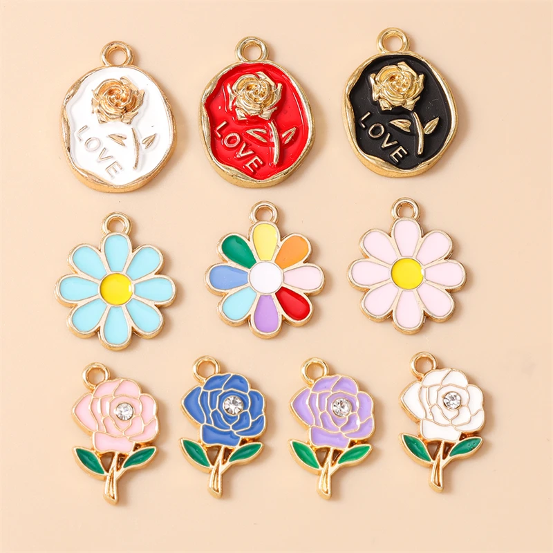 20 Stück niedliche bunte Emaille-Blumenanhänger für Ohrhänger, Halsketten, Armbänder, DIY-Bastelarbeiten, Schmuckherstellung, Zubehör ﻿