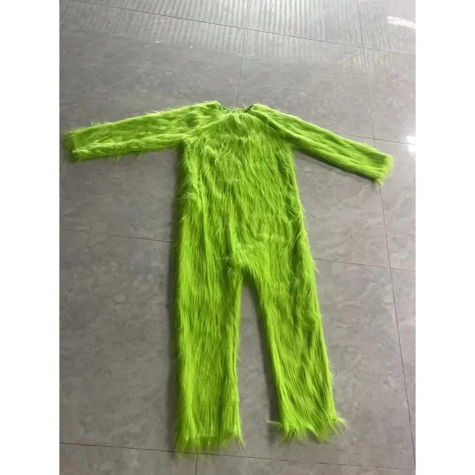 Costume Da Mostro Verde Di Natale Per Uomo, 9 Pezzi, Set Babbo Natale Peloso Con Maschera In Lattice, Per Cosplay E Feste