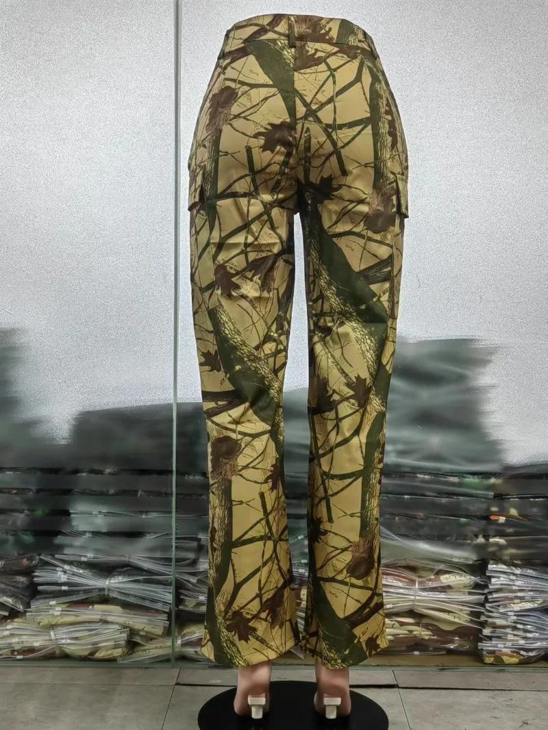 2023 New Camouflage  Print Hight Waist Pants Casual Pocket Cargo Pants Streetwear Y2K Trousers Club Fashion Women Clothing