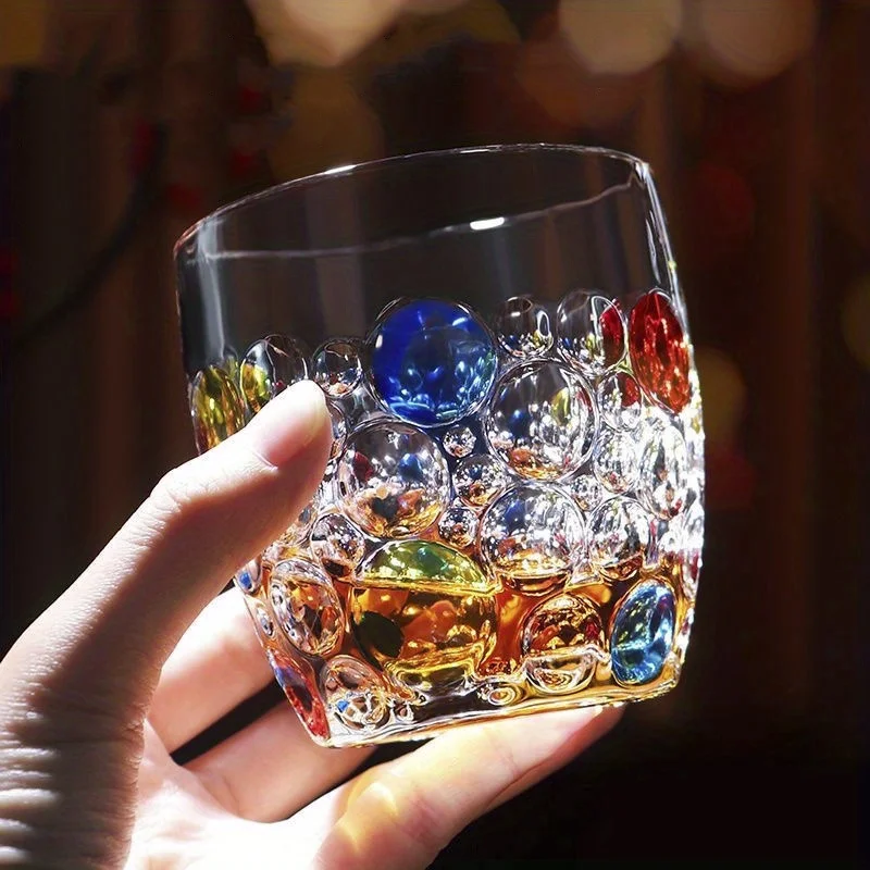 300ml Colorful Bubble Pattern Embossed Glass Cup Perfect for Whisky Water and Summer Winter Drinks Drinking Glasses Gift double wall glass cup 1pc