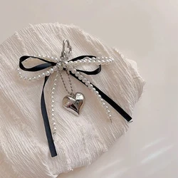Elegant Heart Tassel & Bow Charm Keychain - Glossy Handmade Accessory (Black style3)