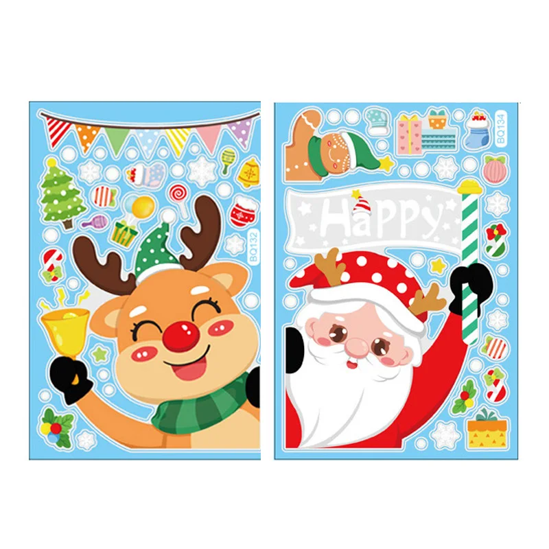 Noel Dekorasyonu Kar Tanesi Noel Baba Ren Geyiği Pencere Camı Elektrostatik Komik Çıkartmalar Noel Partisi Dekorasyon Aksesuarları_voghion.com