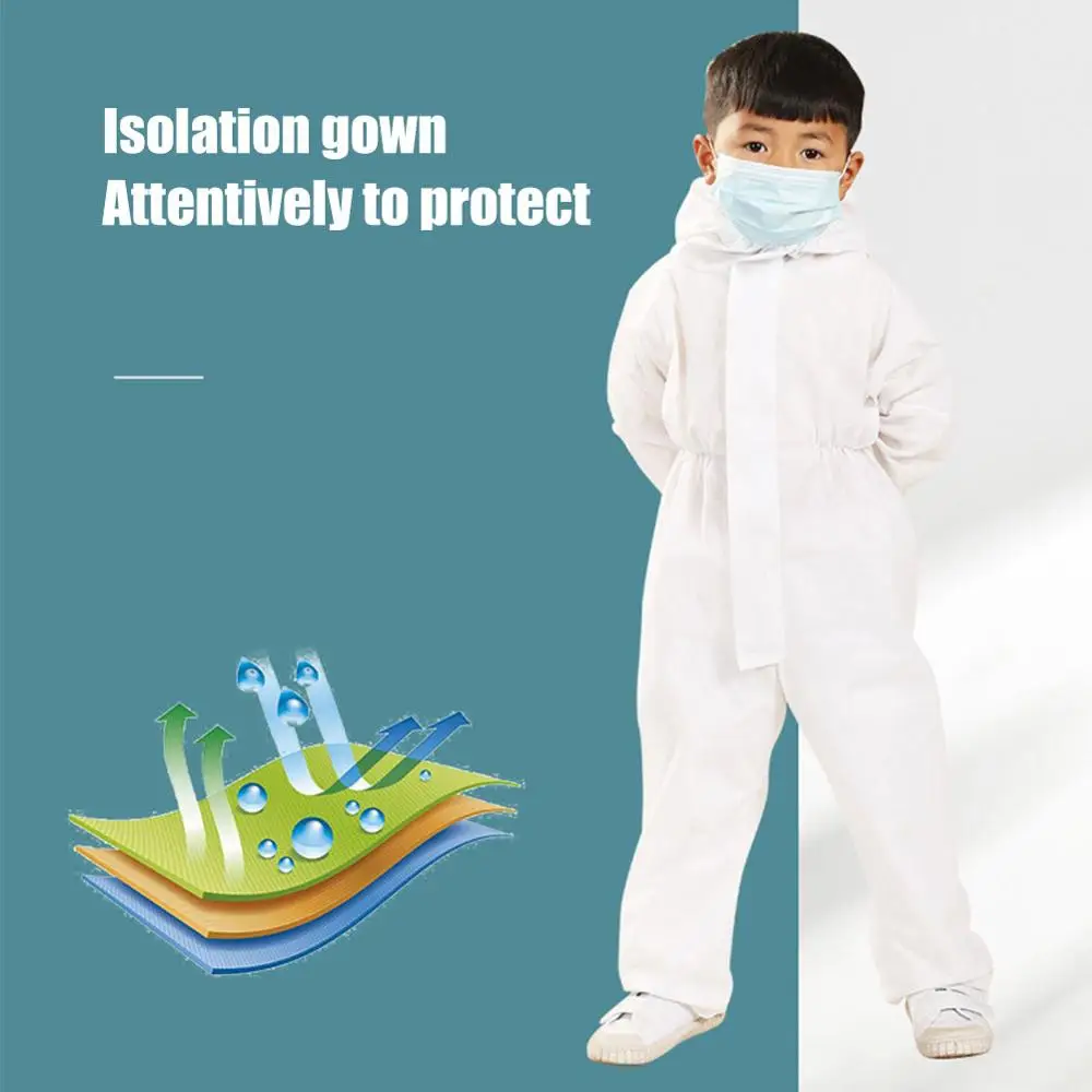 

Disposable SF/SMS Kid Breathable Dust proof Coveralls Isolation Suit with Hood zipper Children Protective Full Body Gown Clothes