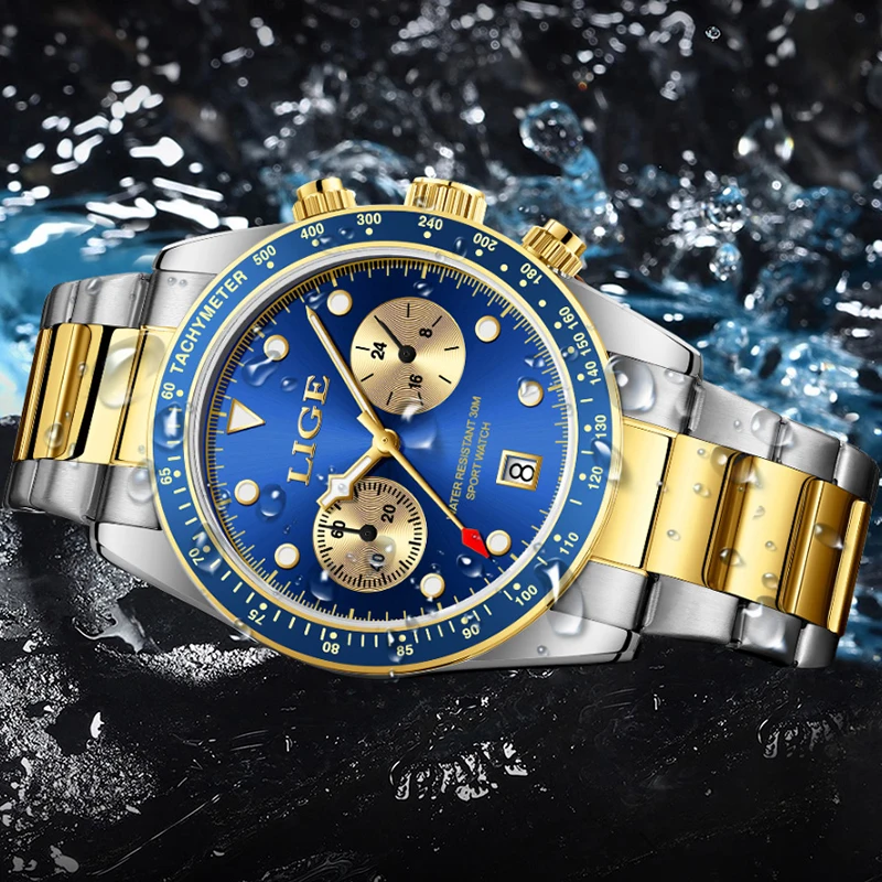 LIGE Top Brand Luxury Military Watch Men Fashion Sport Men Watch Business Full Steel Waterproof Chronograph Quartz Wristwatches