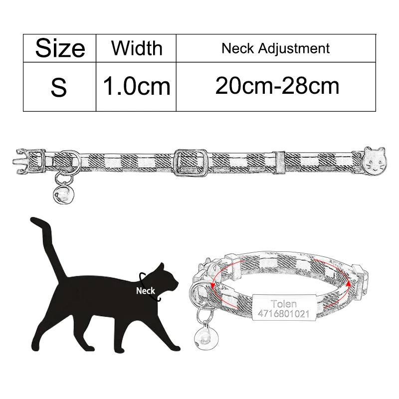 Title 2, Grid Bowknot Cat Collar Personalized Name Safet...