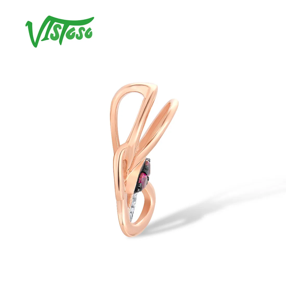 VISTOSO-14K 585 로즈 골드 나비 펜던트, limpid 블루 토파즈 샤이니 다이아몬드 러블리 펜던트 기념일 고급 주얼리