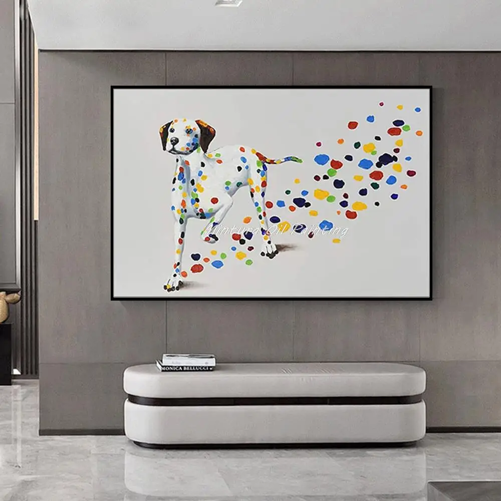 

Mintura Handpainted Dog Animal Oil Painting on Canva Abstract WallPicture Pop Art for Living Room Modern Home Decoration Artwork