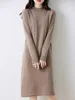 Women's Cashmere Sweater Dress, 100 Pure Wool, Long, Semi-Turtle Neck, Skirt, Loose, Autumn, Winter 6